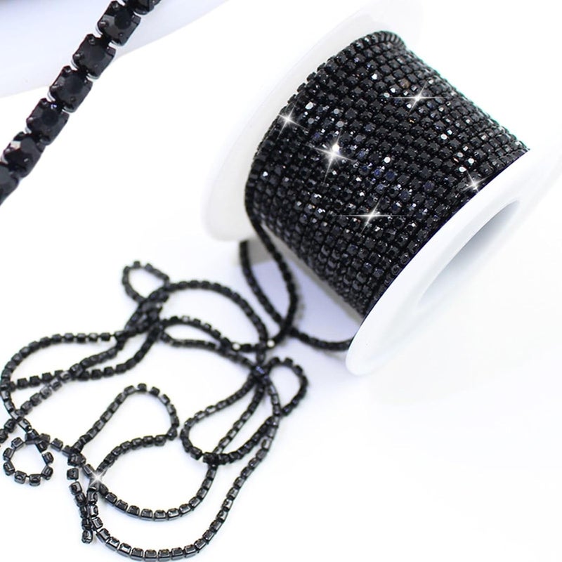 PEARLY JUN 10 Yards Black Rhinestone Chain Jet Rhinestone Trim Crystal Artificial Stone Trim Cup Chain SS6 2mm Color Plated Cup Stitch Costume Decoration - Image 1